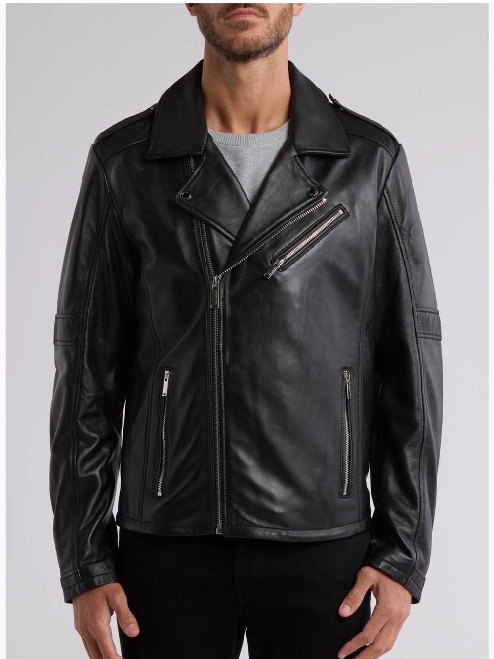 NEW KARL LAGERFELD Paris Sheep Leather Black Designer Luxury Moto Jacket, Small